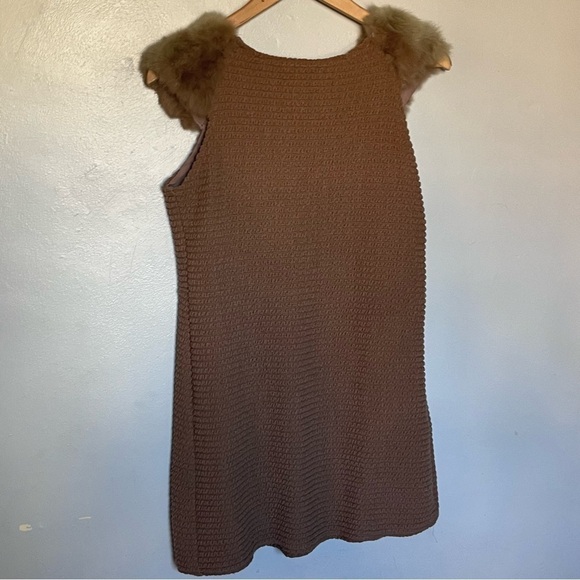 Authentic Rabbit Fur A-Line Mini Scoop Neckline Stretch Dress Brown Small - Picture 7 of 13